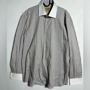 Rossi Man designer Men's Checkered Shirt cuff links white contrast collar